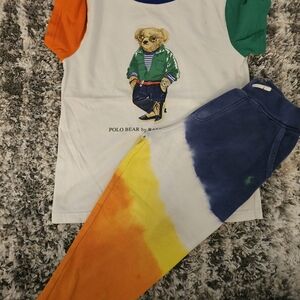 Polo Bear Graphic Tee and Tie-Dye Pants Set